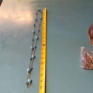 Blue and gold beaded necklace